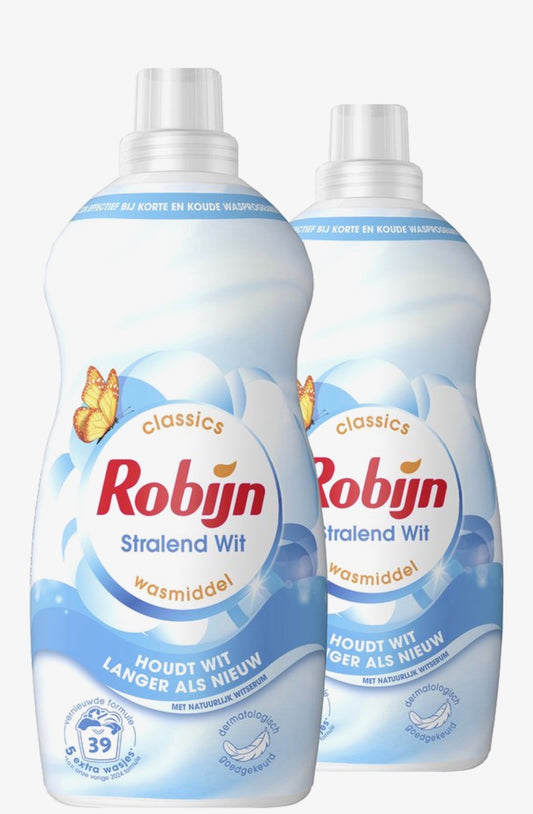 Robijn Klein & Krachtig Classics
Vloeibaar Wasmiddel - Stralend Wit -
Voordeelverpakking - 2 x 39 Wasbeurten