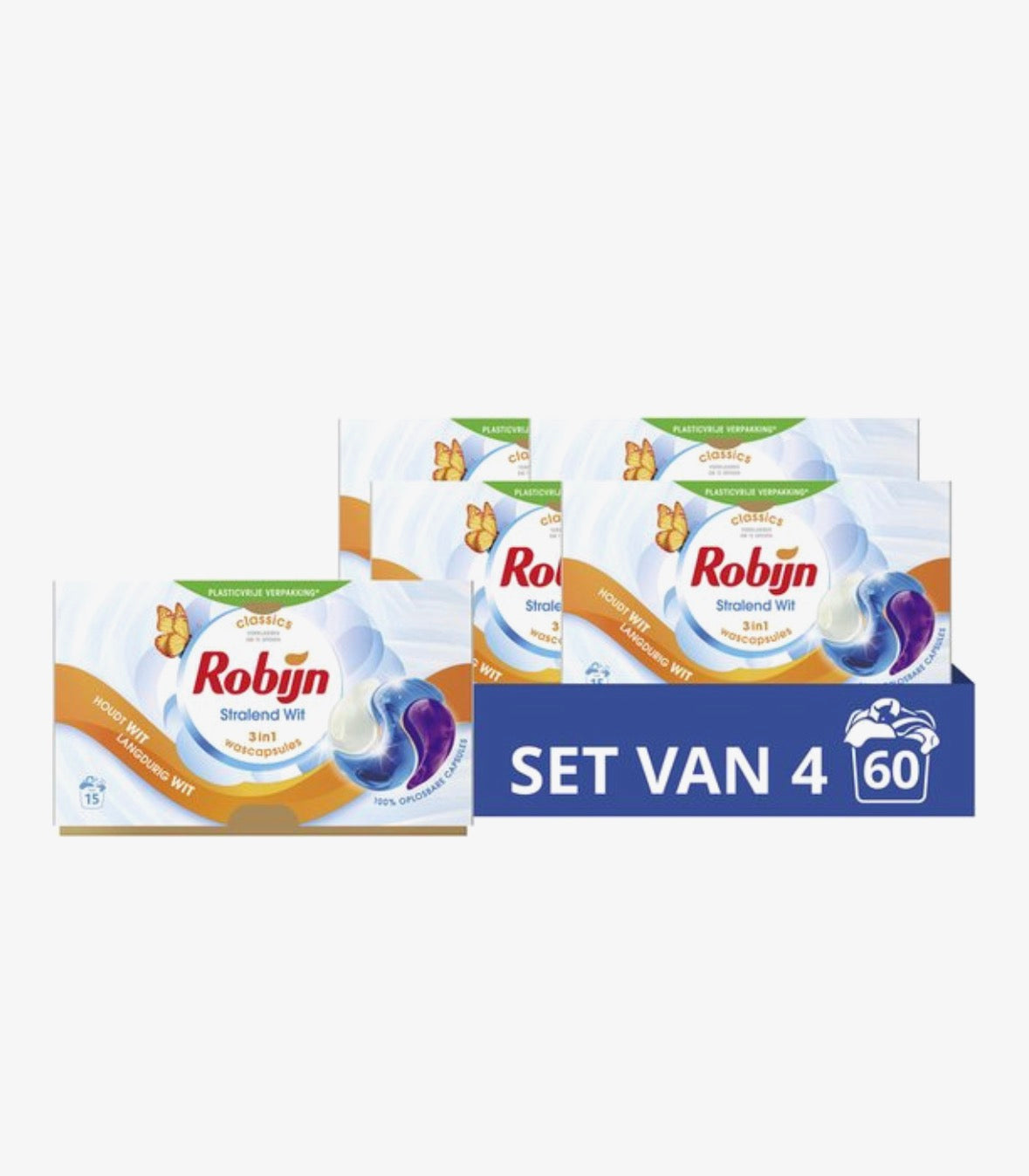 Robijn Classics Stralend Wit 3in1 Wascapsules 317 g 60 Wasbeurten