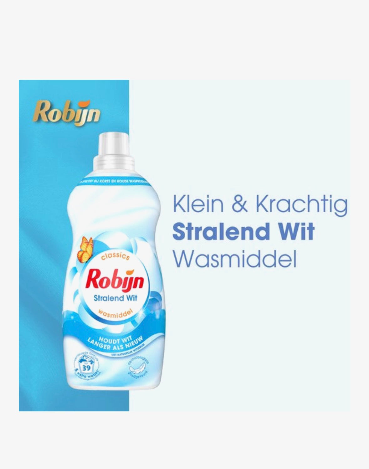 Robijn Klein & Krachtig Classics
Vloeibaar Wasmiddel - Stralend Wit -
Voordeelverpakking - 2 x 39 Wasbeurten