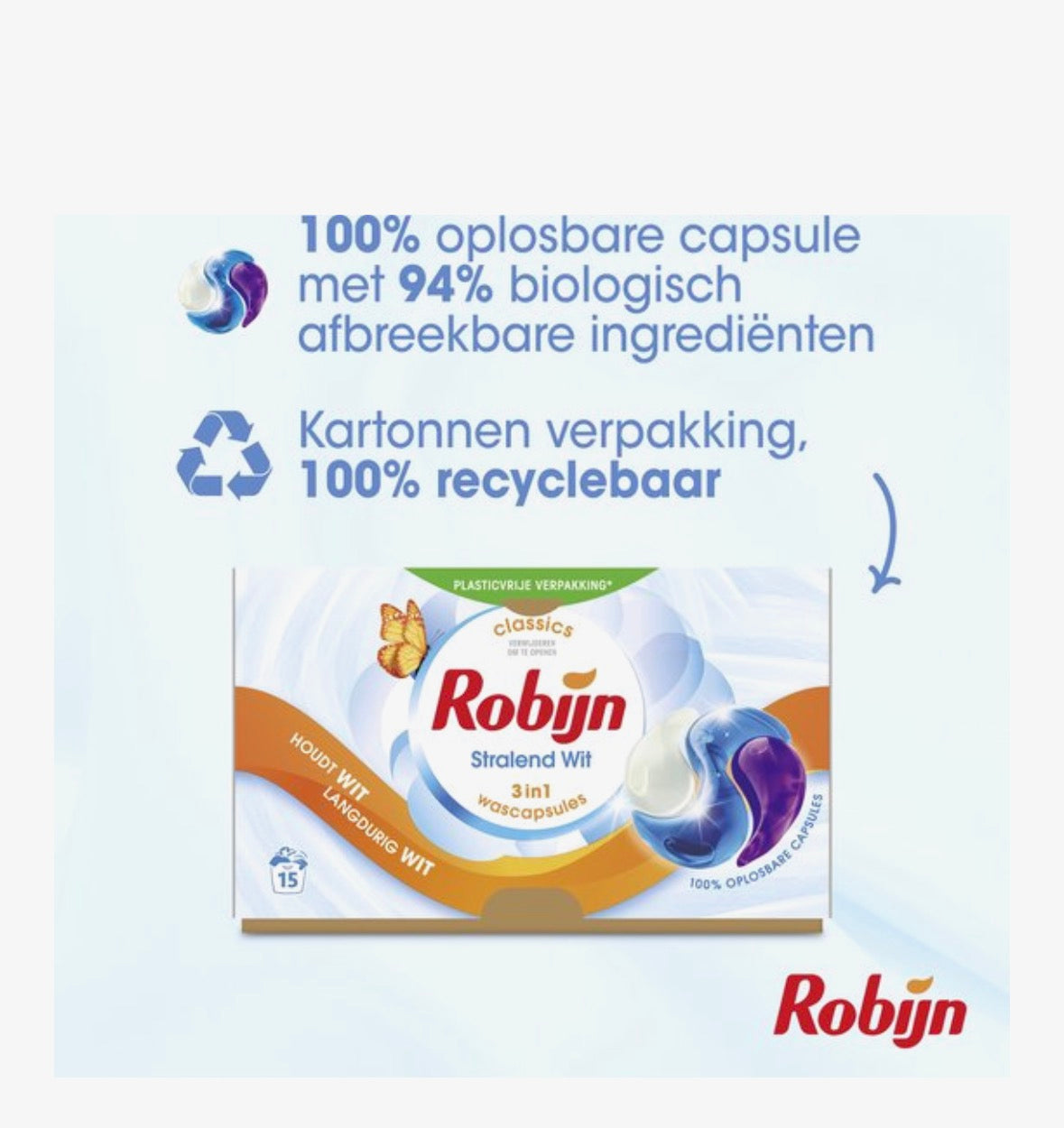 Robijn Classics Stralend Wit 3in1 Wascapsules 317 g 60 Wasbeurten
